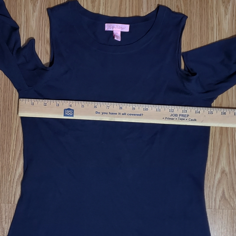 Lilly Pulitzer size xs lyon wool blend knit pullover cold shoulder sweater navy - Picture 8 of 9